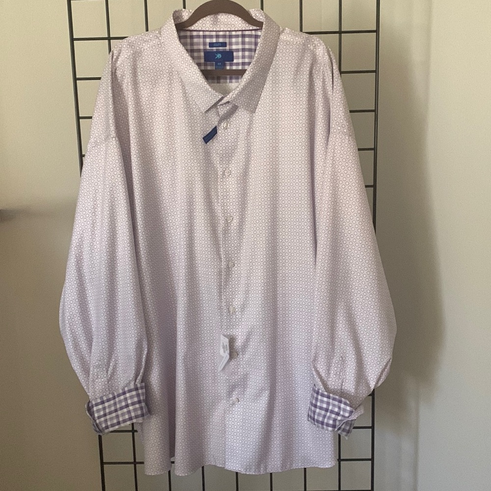 NWT Egara Big & Tall Men’s Dress Shirt - Purple & White